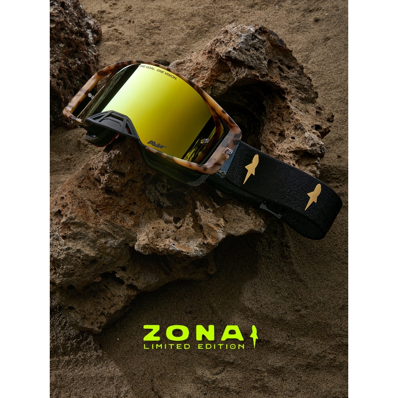 Γυαλιά motocross Alpinestars Supertech περιορισμένης έκδοσης Zona, μαύρα-καφέ με χρυσό καθρέφτη από πλεξιγκλάς