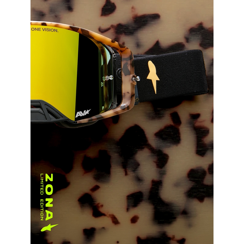 Γυαλιά motocross Alpinestars Supertech περιορισμένης έκδοσης Zona, μαύρα-καφέ με χρυσό καθρέφτη από πλεξιγκλάς