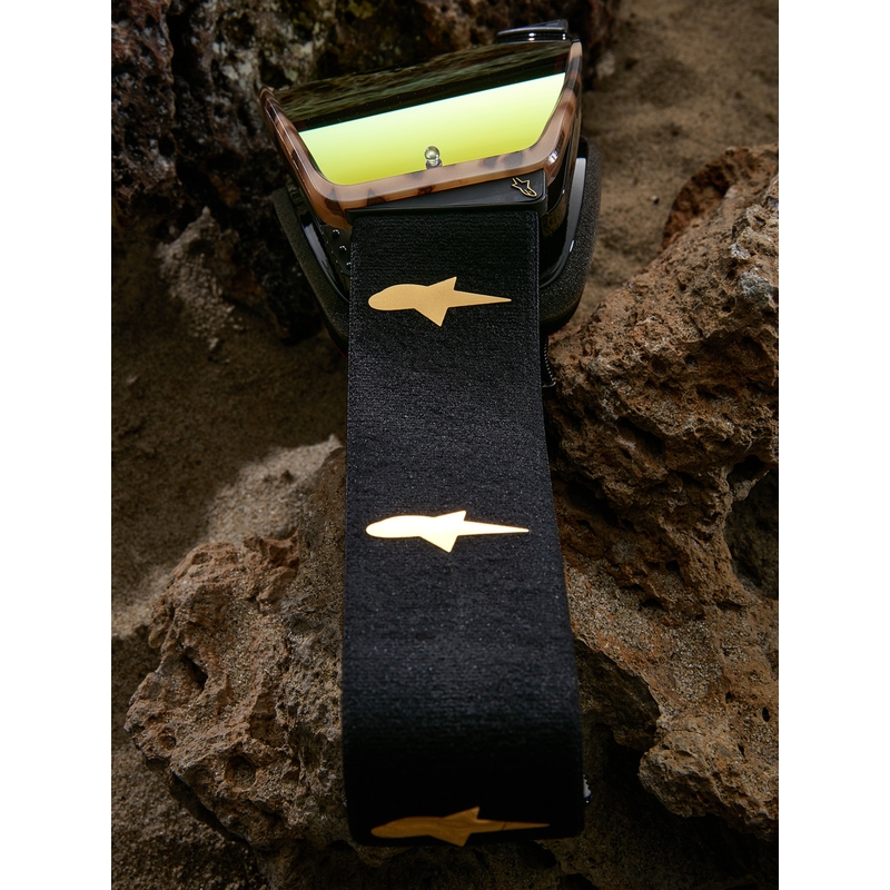 Γυαλιά motocross Alpinestars Supertech περιορισμένης έκδοσης Zona, μαύρα-καφέ με χρυσό καθρέφτη από πλεξιγκλάς