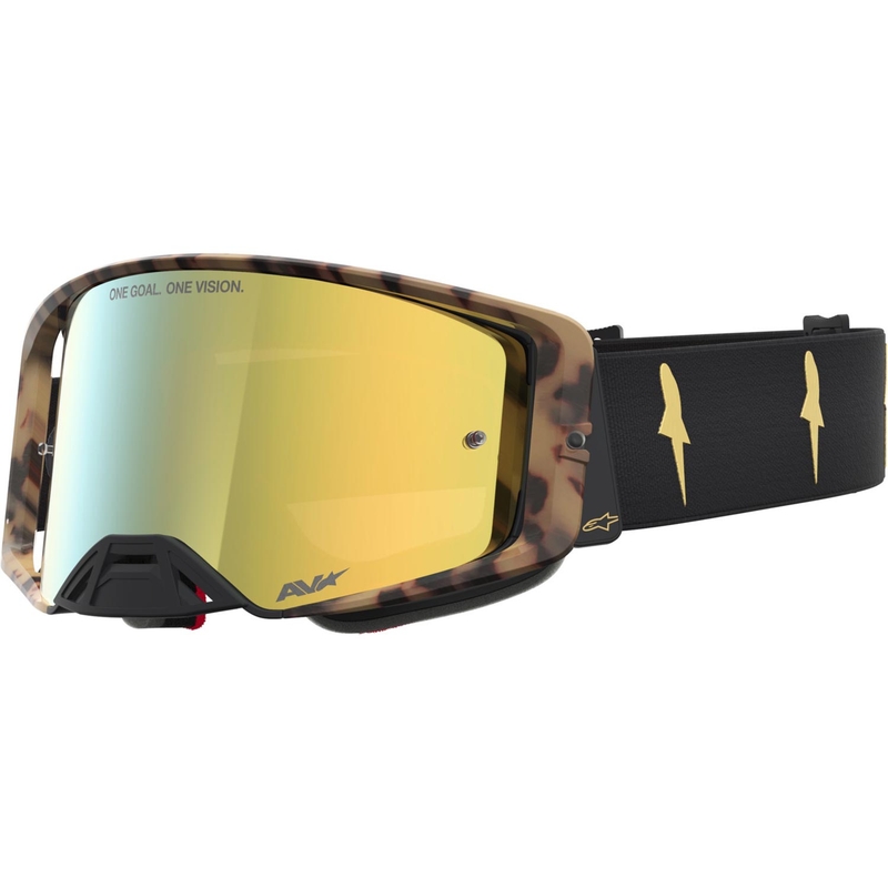 Γυαλιά motocross Alpinestars Supertech περιορισμένης έκδοσης Zona, μαύρα-καφέ με χρυσό καθρέφτη από πλεξιγκλάς