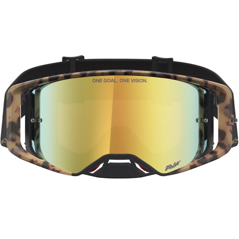 Γυαλιά motocross Alpinestars Supertech περιορισμένης έκδοσης Zona, μαύρα-καφέ με χρυσό καθρέφτη από πλεξιγκλάς