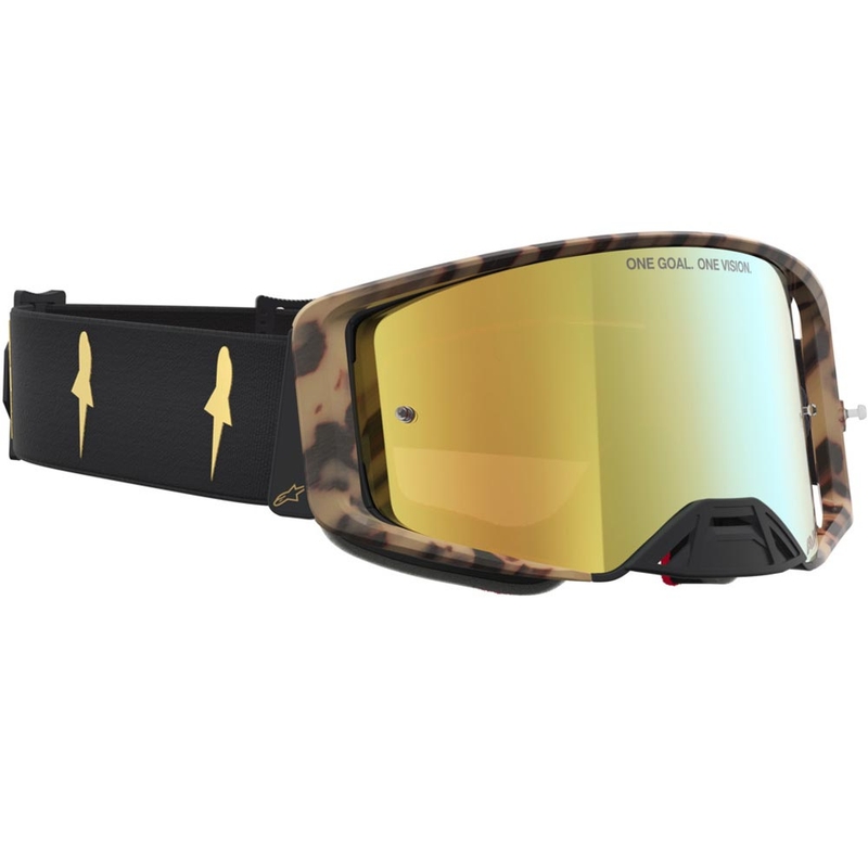 Γυαλιά motocross Alpinestars Supertech περιορισμένης έκδοσης Zona, μαύρα-καφέ με χρυσό καθρέφτη από πλεξιγκλάς