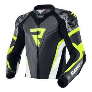 Bunda na motorku Rebelhorn Rebel černo-bílo-fluo žlutá výprodej